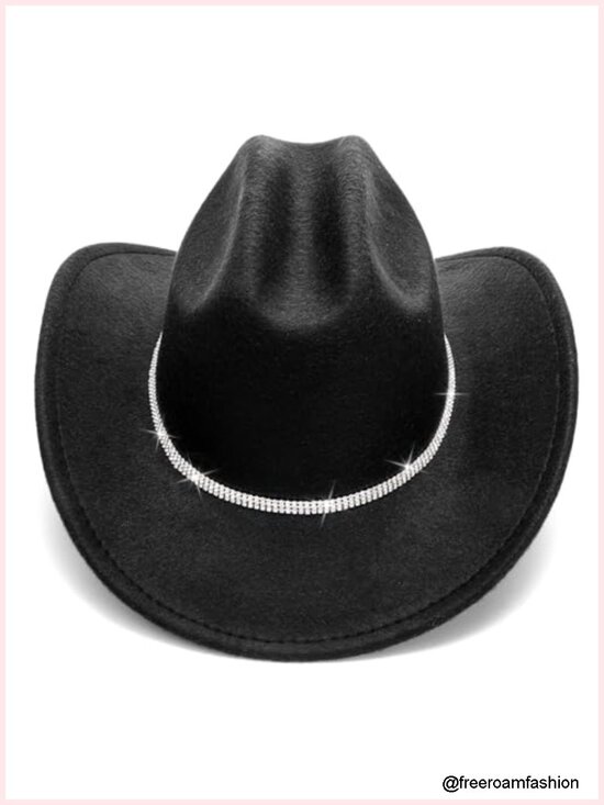 2 Pack Bling Rhinestone Cowboy Hats Wide Brim Cowboy Hat with Rhinestones Band